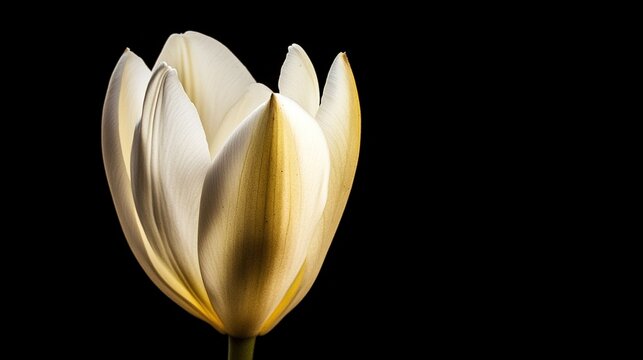 villainy. A single white lily bud on a dark background, soft light. gardening catalogs, home-decor guides, designed for home decor and floral branding and gardening and botanical catalogs.