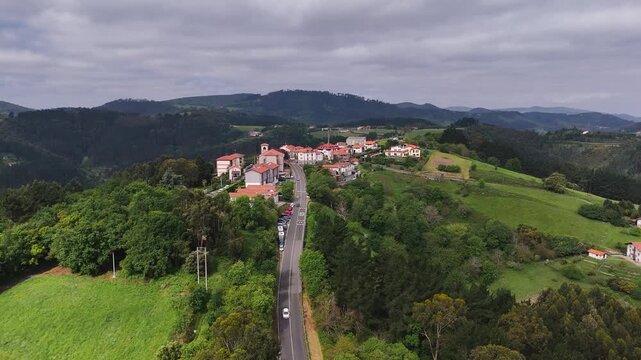 Aerial drone view of Natxitua town, at Bizkaia on the Basque Country.