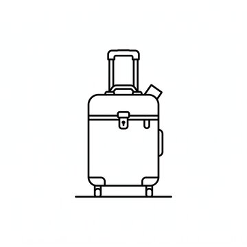 Travel suitcase line art icon, rolling luggage bag vector illustration for tourism design.