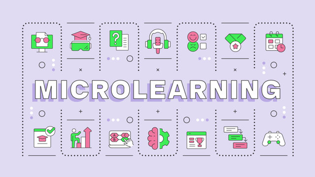 Microlearning concept banner with linear icons, bite sized digital education online training and mobile learning symbols vector illustration
