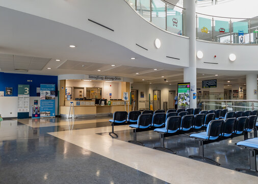 London. UK-September 02.2026. An interior view of the Imaging department reception and waiting area of the Whittington Hospital.