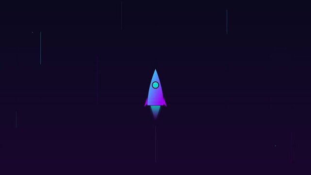 rocket launch vector animation with cyber tech colors