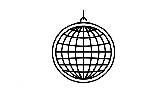 Minimalist disco ball line art icon for party and nightlife design elements.