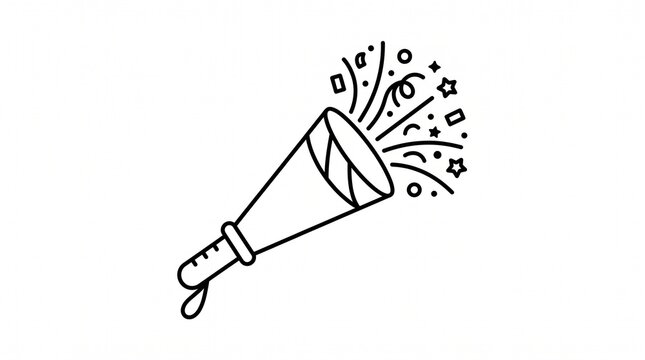 Party popper line art icon for celebration and festive event design elements