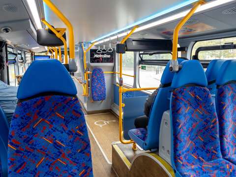 London. UK-September 02.2026. The interior fit out of a BYD London double decker bus.