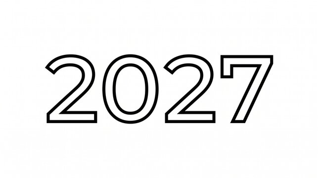 2027 year number outline icon, minimalist black and white typography design element.