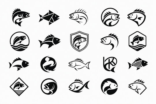 Set of minimalist snapper icons and silhouettes, simple marine animal symbol collection in flat design