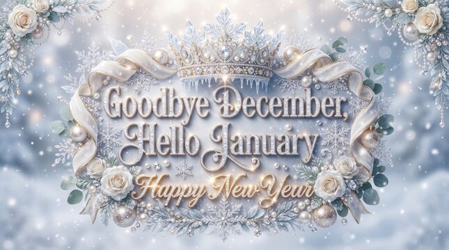Saying goodbye to december and hello to january with beautiful winter artistic typography