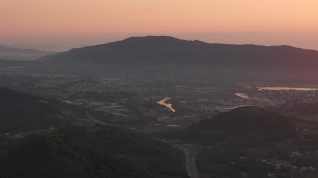 Aerial view from the Bidasoa-Txingudi bay with the towns of Irun, Hondarribia, Hendaia, Urru&ntilde;a and Biriatu at the Basque Country.