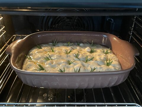 ciabatta before baking with rosemary and salt