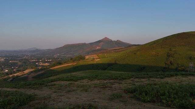 Aerial view of the Basque Country's valley with Larrun mountain at the back.