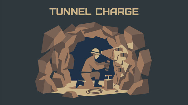 Miner preparing explosives in a dark cave tunnel mining explosion