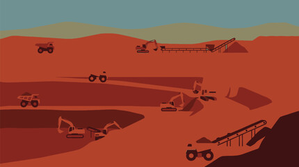 Fototapeta premium Open pit mine with excavators trucks mining excavator truck conveyor