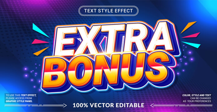 Extra Bonus 3D editable text effect vector template for promotional sale banners, offer posters, and marketing ads. Fully customizable graphic style.