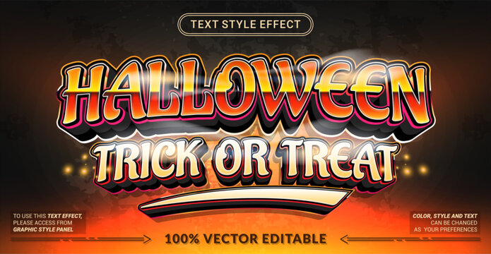 Halloween Trick or Treat 3D editable text effect vector template for spooky party flyers, posters, banner design, and seasonal holiday graphics. Fully customizable graphic style.