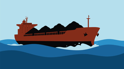 Cargo ship carrying coal sailing on blue ocean waves transport © Adrian Ferdy