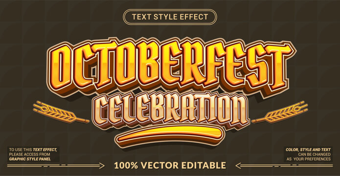 Octoberfest Celebration 3D editable text effect vector template for beer festival posters, event banners, and autumn celebration graphics. Fully customizable graphic style.