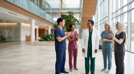 Fototapeta premium Diverse Healthcare Team Applauding and Celebrating Professional Success