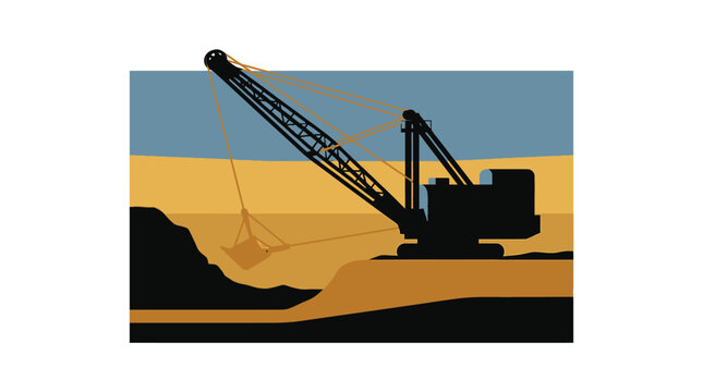 Dragline excavator working in a mine during the day mining crane heavy