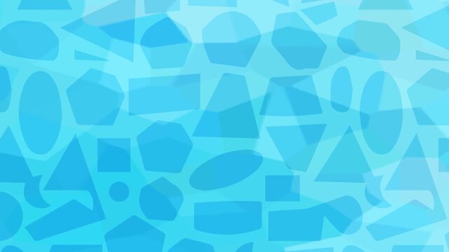 Abstract blue background video with various floating geometric shapes in smooth motion.