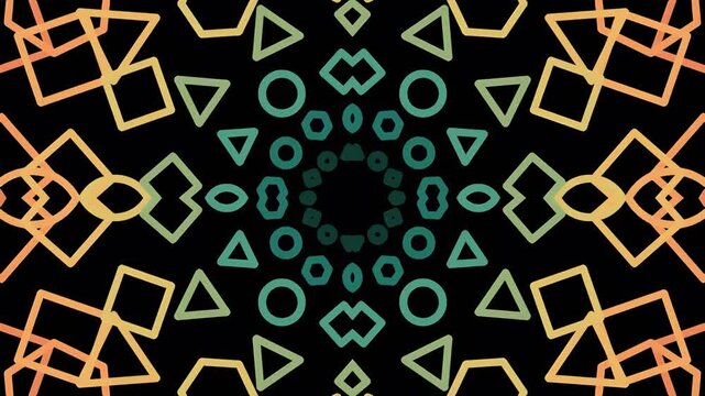 Colorful geometric pattern with abstract shapes on black background