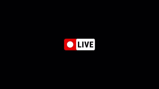 LIVE Button Animation with Transparent Background, Simple Live Streaming Indicator Icon, Red LIVE Status Symbol for Social Media, Online Broadcast and Video Content, 4K Alpha Channel