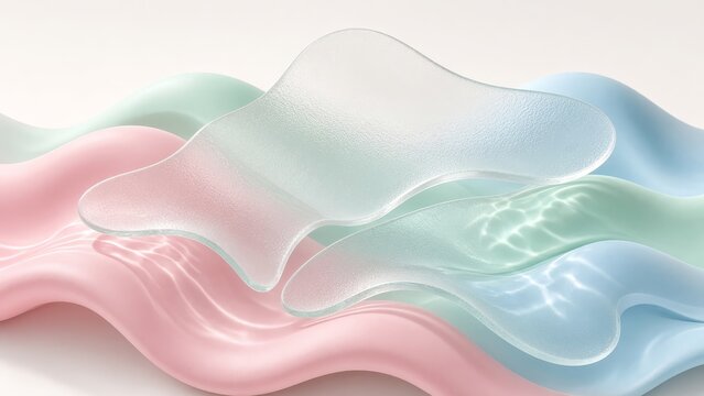 Pastel wavy silicone gel layers undulate across a minimalist white background.