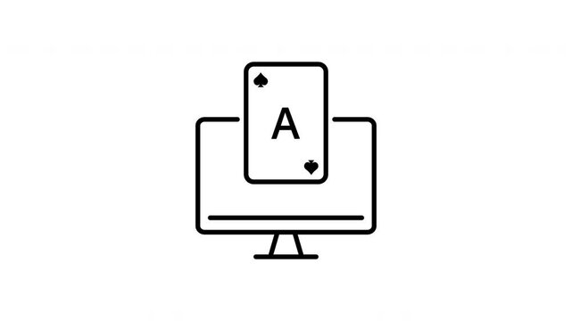 Computer With Playing Card Animated Icon With Alpha Channel. Online Gaming, Digital Poker, And Virtual Casino Motion Graphic. Gambling And Entertainment. On Transparent Background