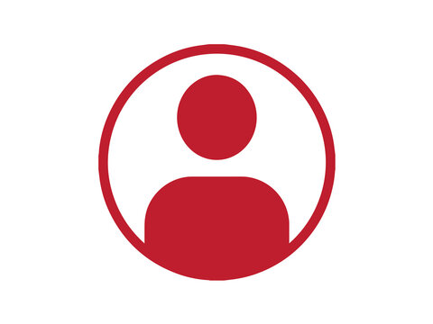 A simple black and white icon of a person's silhouette in a circle