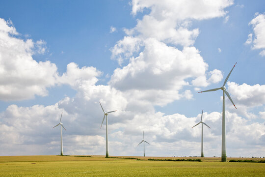 Germany, Saxony-Anhalt, Wind turbines in field