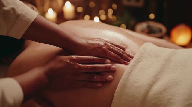 A relaxing massage video from a close-up angle, capturing soothing ambiance and gentle hands.