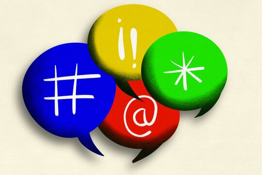 Colorful speech bubbles represent digital communication and networking