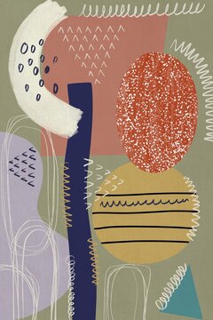 Abstract illustration displays colorful geometric shapes and lines