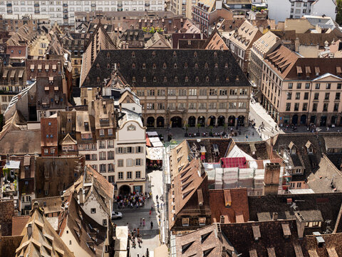 Sunlight illuminates historic Place Gutenberg in Strasbourg France