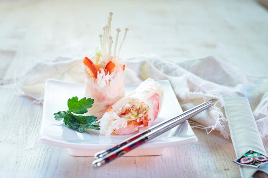 Vietnamese summer rolls on plate