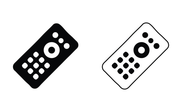 Black and white remote control icons set isolated on white background