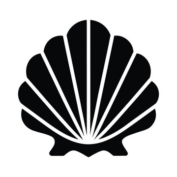 Black and white scallop shell icon design isolated on white background