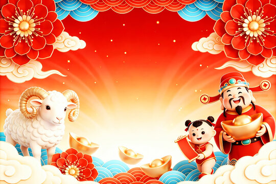 Lucky Sheep New Year Blessing Scene