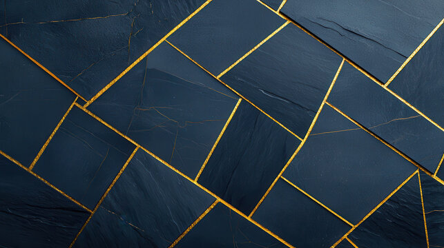 Elegant dark blue slate tiles with fine gold lines create sophisticated and modern design. Perfect for interior decor