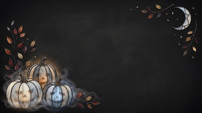 Halloween Chalkboard with Ghostly Stained Glass Pumpkins