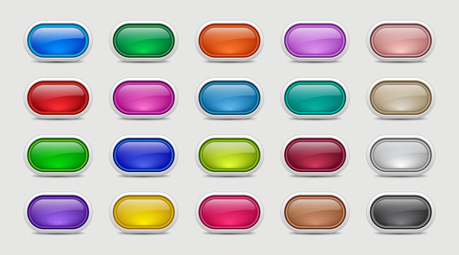 3D Colorful Glossy Glass UI Buttons Set with Light Effect, Editable AI file