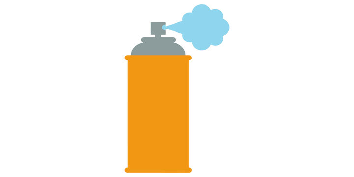 Orange spray can emitting blue mist on transparent background for graffiti and art.
