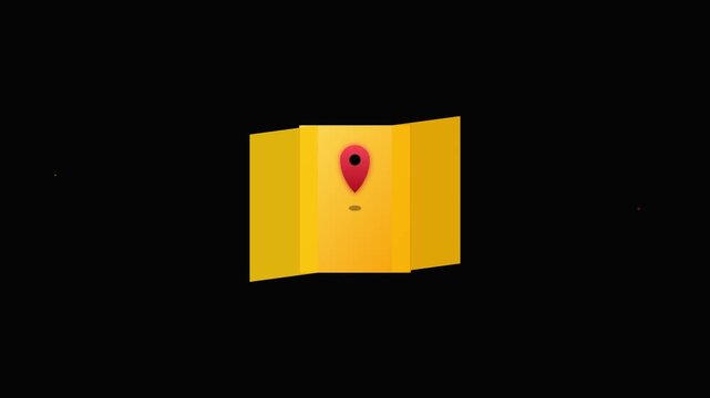 unfolding yellow map location pin icon animation