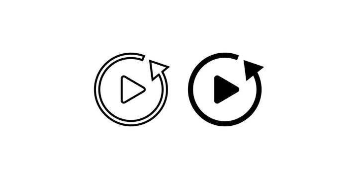 Circular play button with replay arrow icon for video playback and user interface navigation controls.