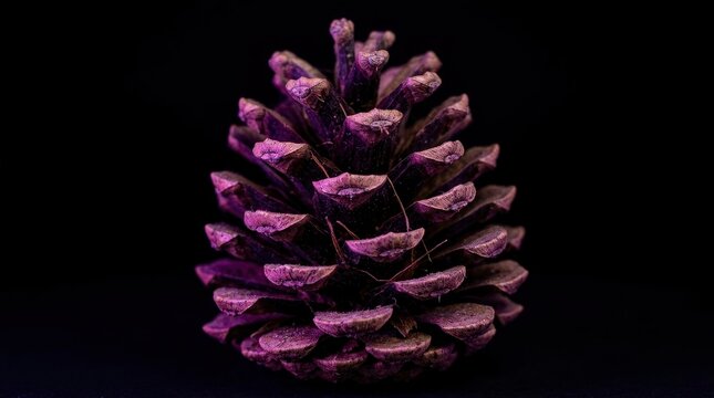 Purple pine cone on black background creative winter holiday decoration