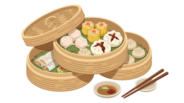 Chinese dim sum in steamers concept vector illustration for creative projects and modern business isolated background element