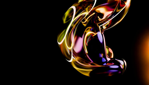 Abstract colorful glass-like fluid shape with reflective highlights