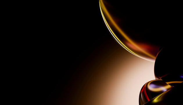 Abstract glossy spheres with colorful reflections on dark background