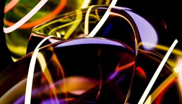 Abstract colorful light reflections on curved transparent glass