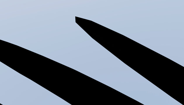 Black abstract shapes with sharp edges on blue background